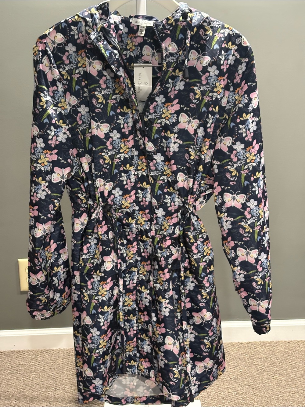 Vera Bradley Navy Floral & Butterfly Lightweight Hooded Jacket